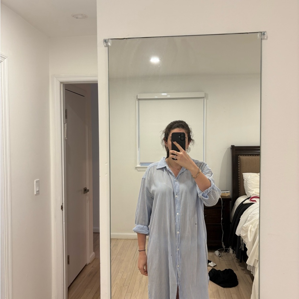 Blue Striped Button-Up Shirt Dress